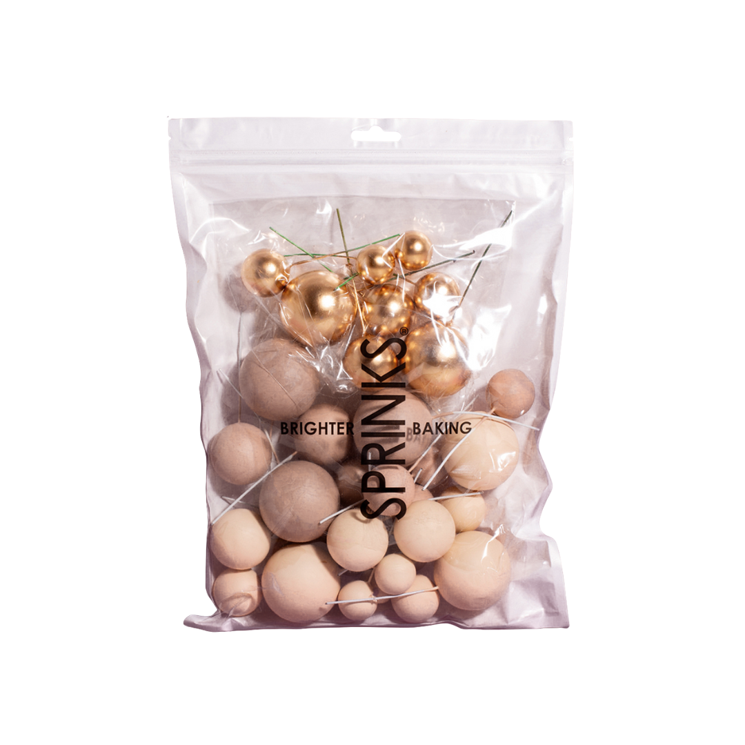 SPRINKS CHAMPAGNE GOLD FOAM BALL TOPPERS 32 piece