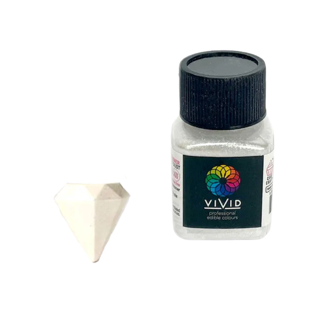 VIVID PLATINUM WHITE SHIMMER EDIBLE METALLIC DUST 10G