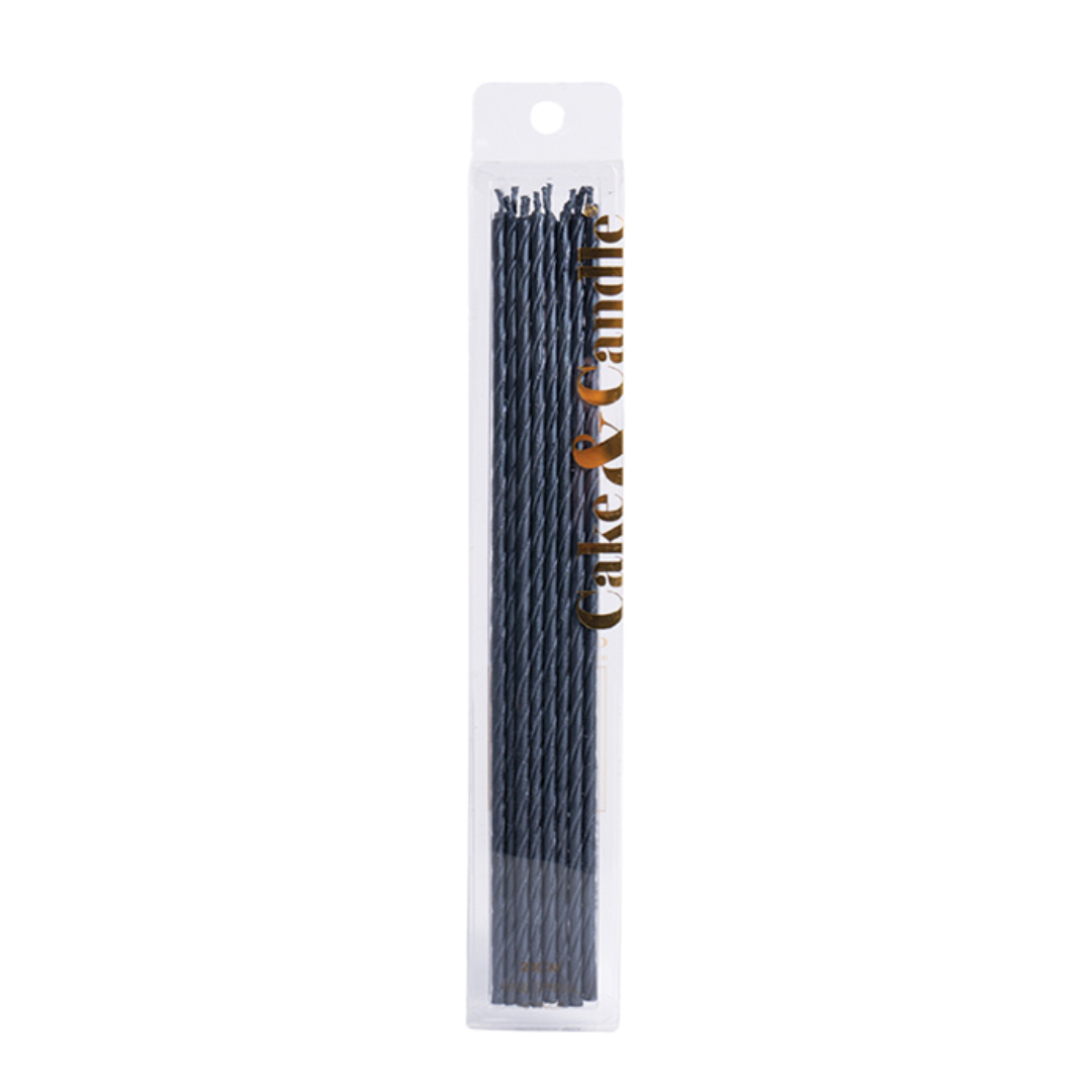 BLACK 20cm FINE SPIRAL Cake Candles (Pkt 16)