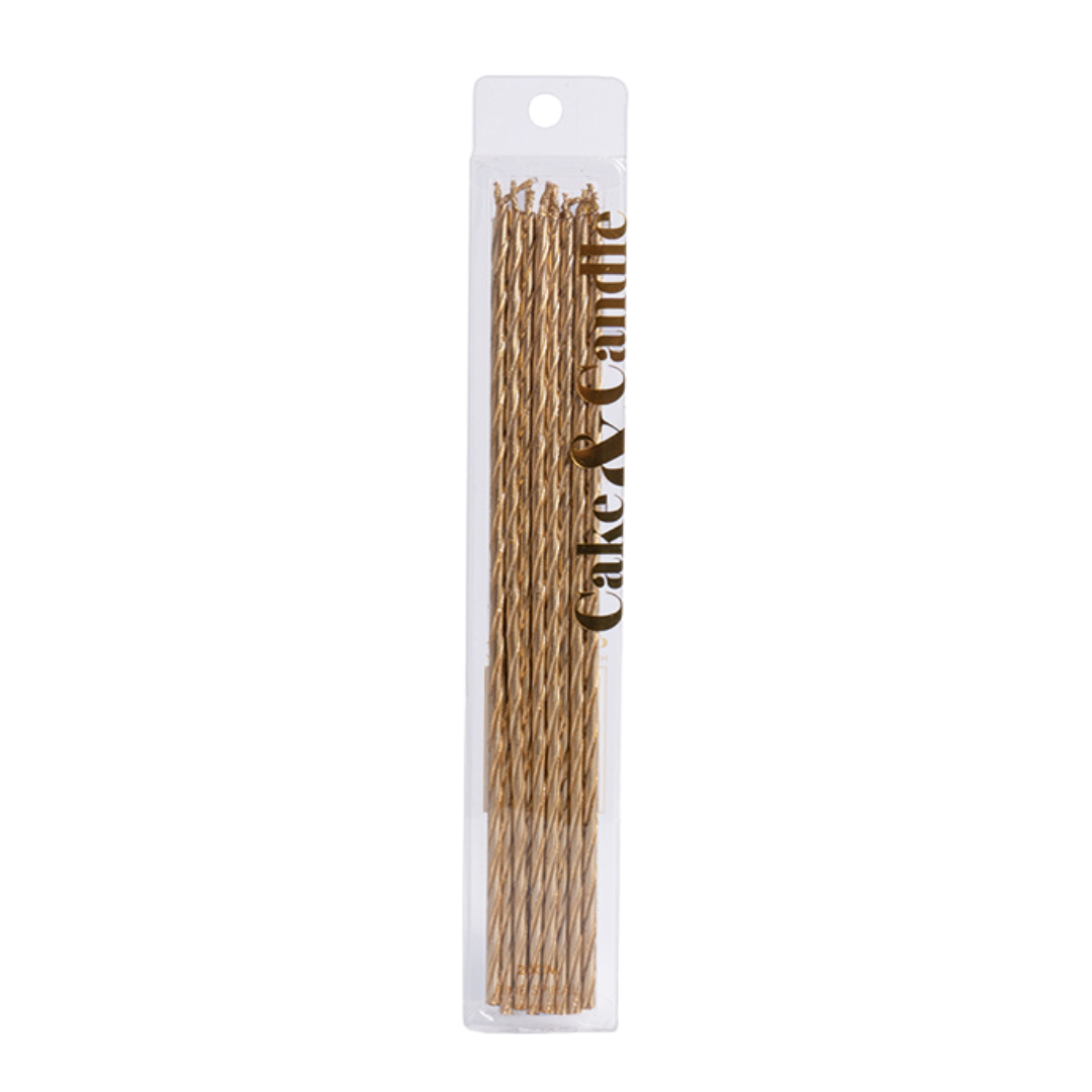 GOLD 20cm FINE SPIRAL Cake Candles (Pkt 16)