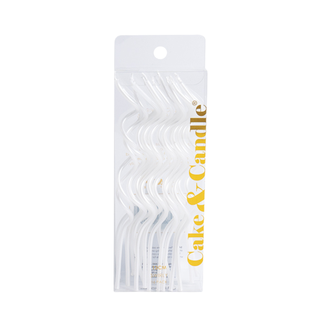WHITE 13cm SWIRLY Cake Candles (Pkt 16)
