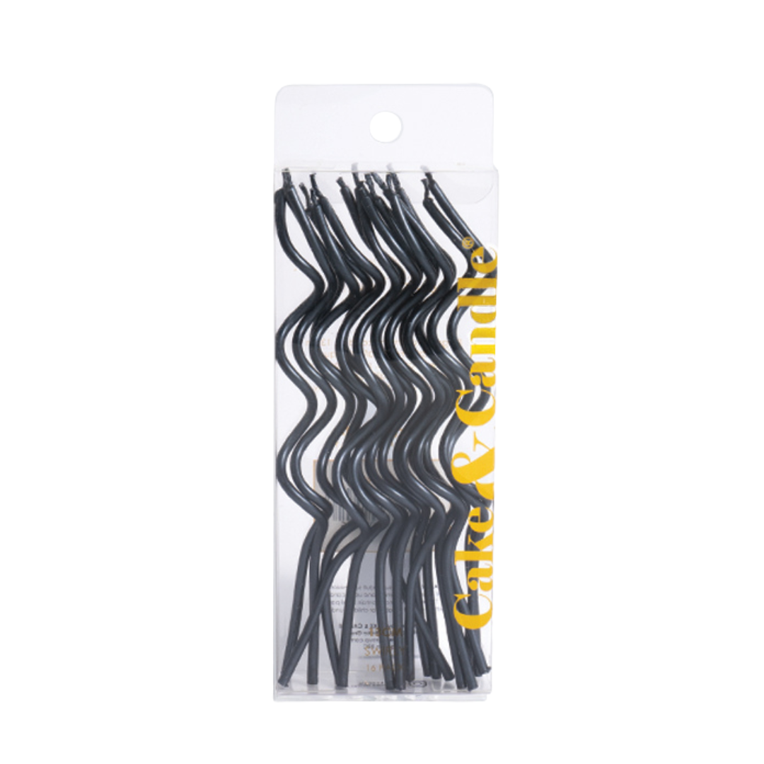 BLACK 13cm SWIRLY Cake Candles (Pkt 16)