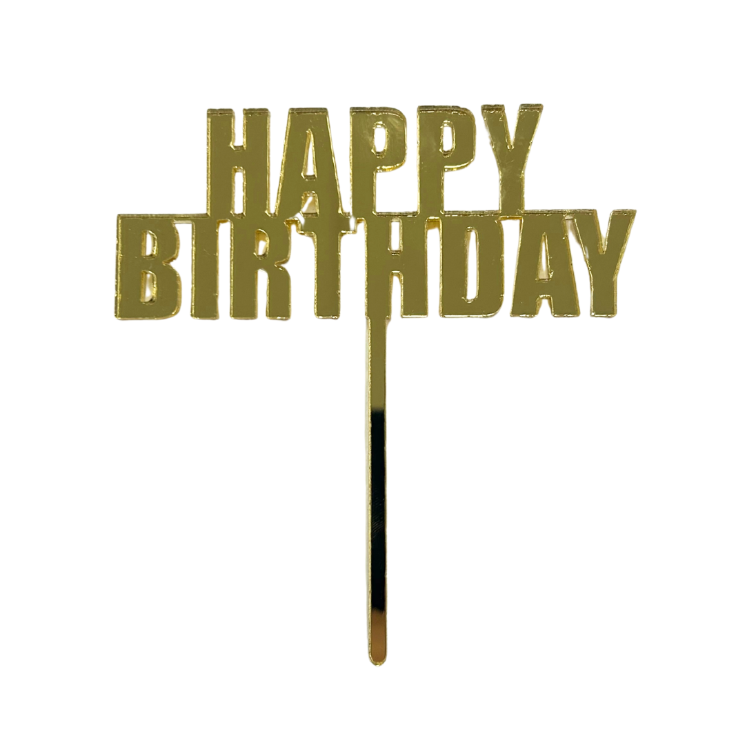HAPPY BIRTHDAY GOLD MIRROR ACRYLIC CAKE TOPPER