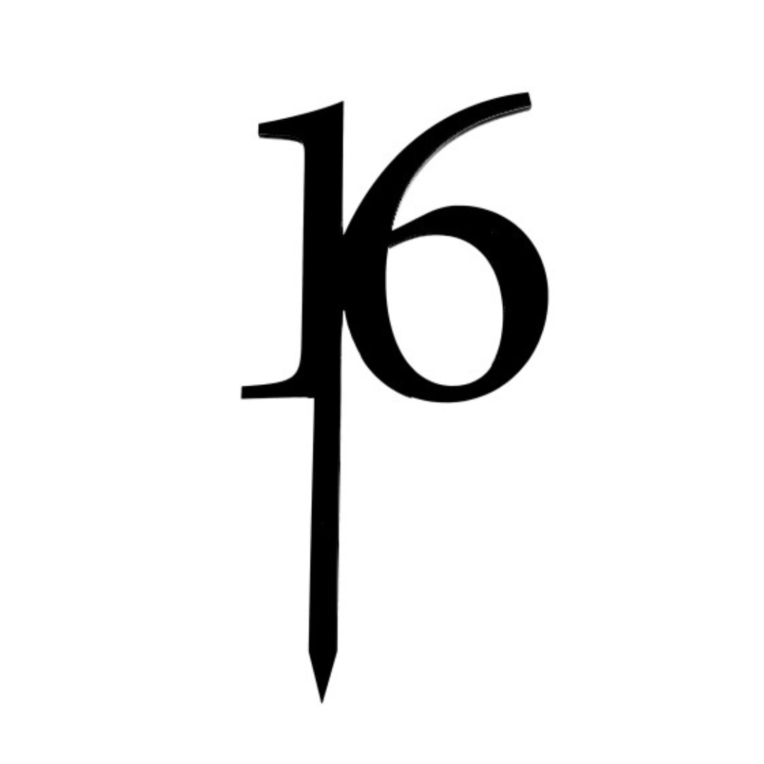 16 BLACK 10CM ACRYLIC CAKE TOPPER