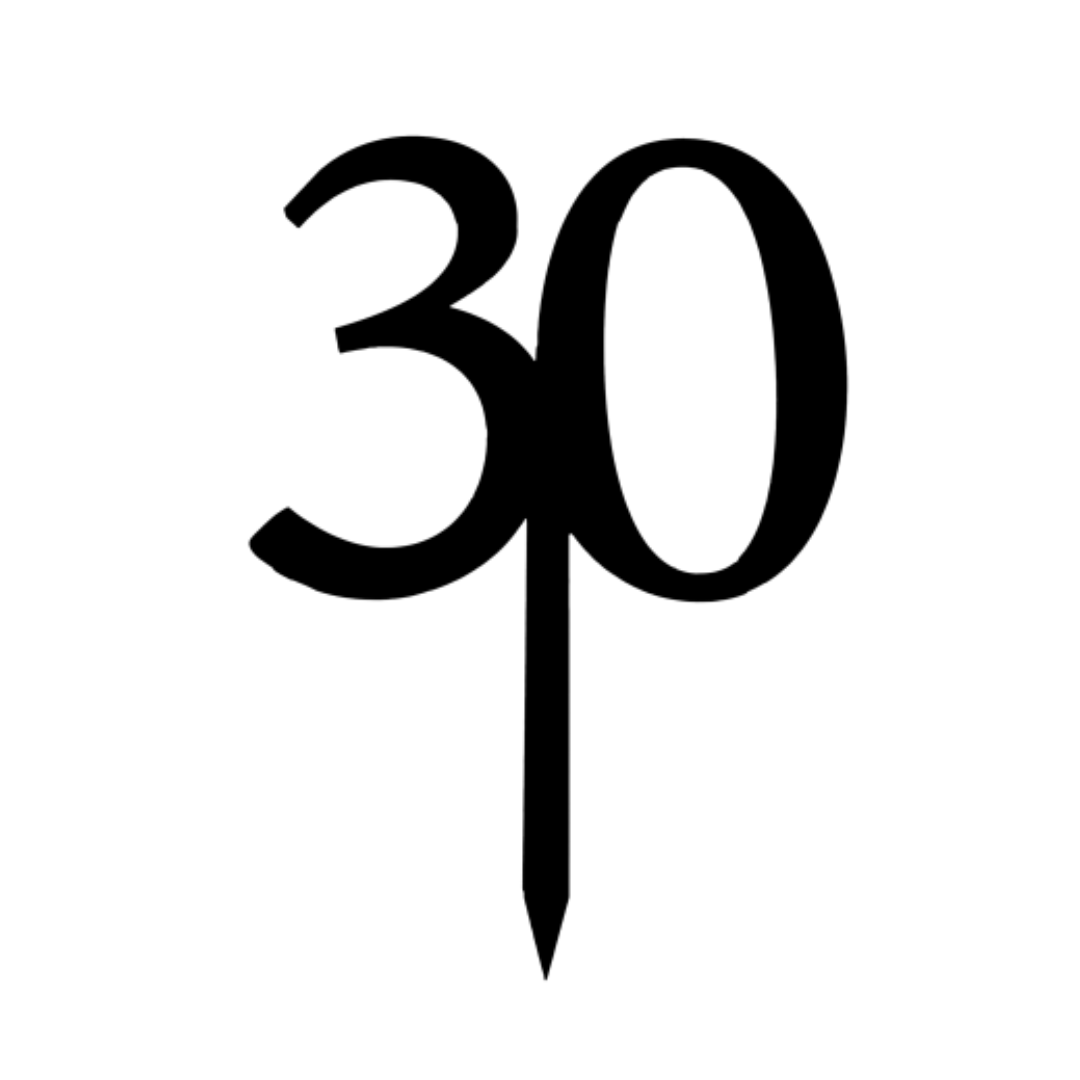 30 BLACK 10CM ACRYLIC CAKE TOPPER