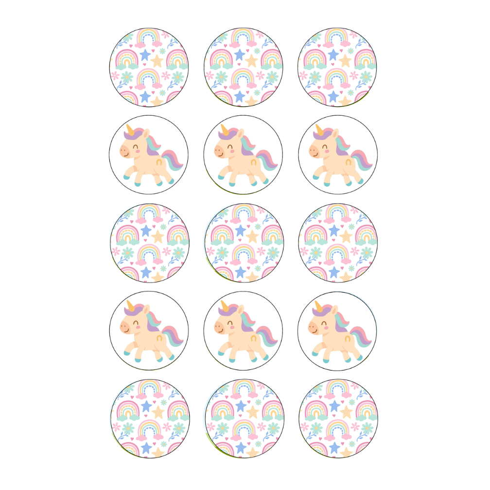 Rainbow Unicorns Cupcake Edible Images