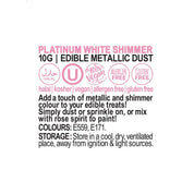 Platinum White Shimmer Edible Metallic Dust 10g