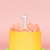 No 1 White Metallic Balloon Candle