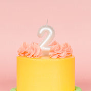 No 2 White Metallic Balloon Candle