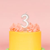 No 3 White Metallic Balloon Candle