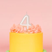 No 4 White Metallic Balloon Candle