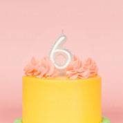 No 6 White Metallic Balloon Candle