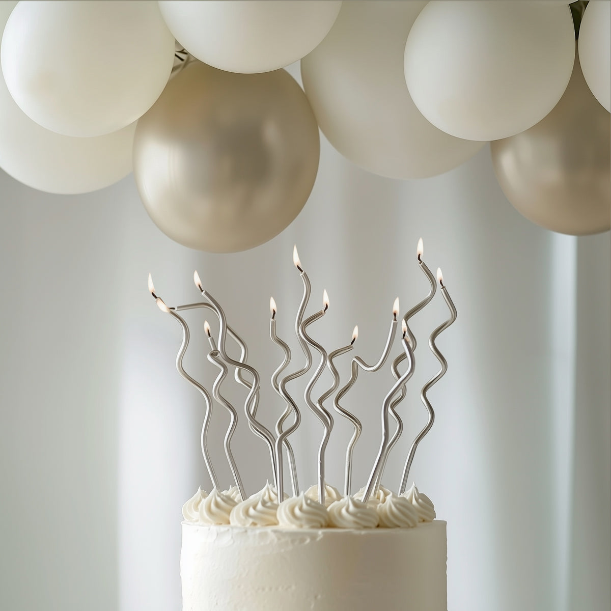 SILVER 13cm SWIRLY Cake Candles (Pkt 16)