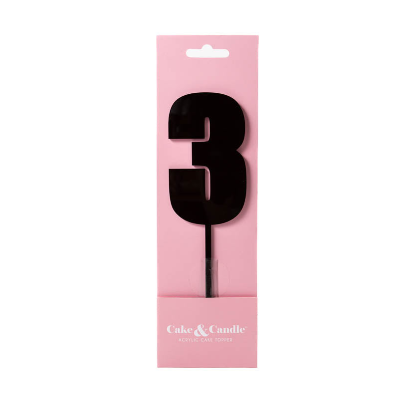 Number 3 Black Acrylic Cake Topper