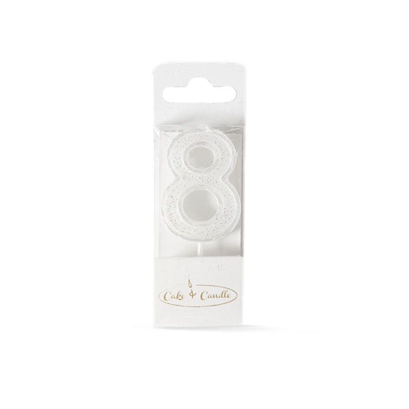 No 8 Mini Glitter White Candle