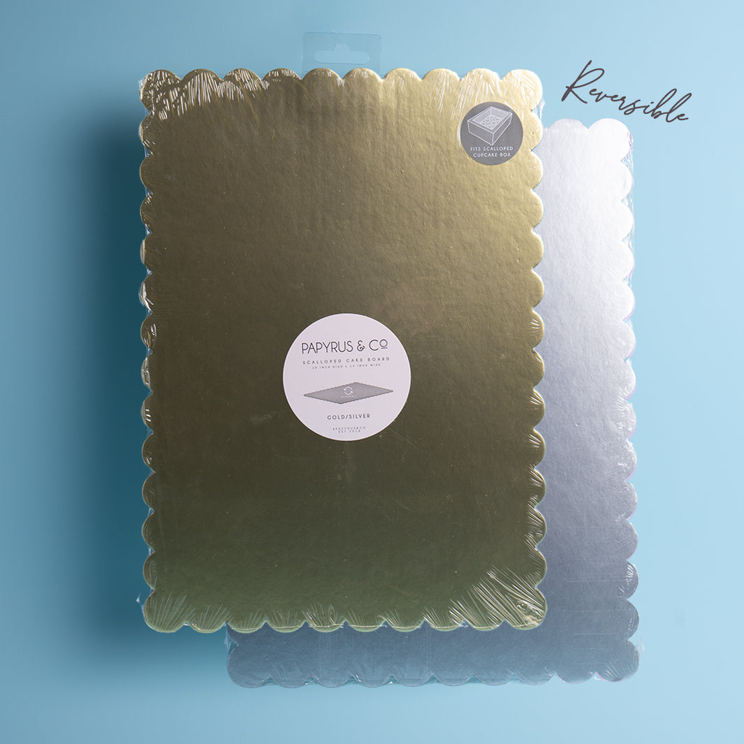 RECTANGLE GOLD &amp; SILVER Dual-Colour Scalloped Cake Board