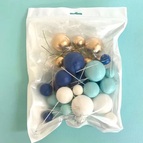 BLUE, WHITE & GOLD FOAM BALL TOPPER 32 PACK