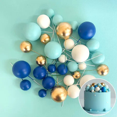 BLUE, WHITE & GOLD FOAM BALL TOPPER 32 PACK