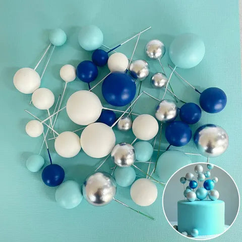BLUE, WHITE & SILVER FOAM BALL TOPPER 32 PACK