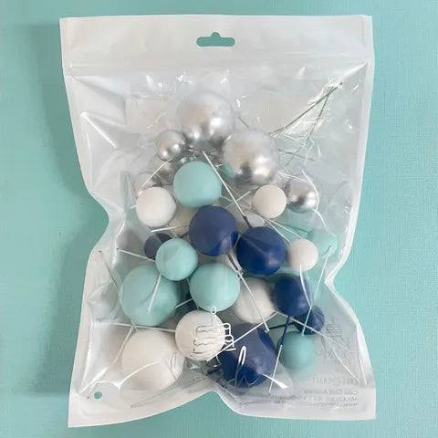 BLUE, WHITE & SILVER FOAM BALL TOPPER 32 PACK