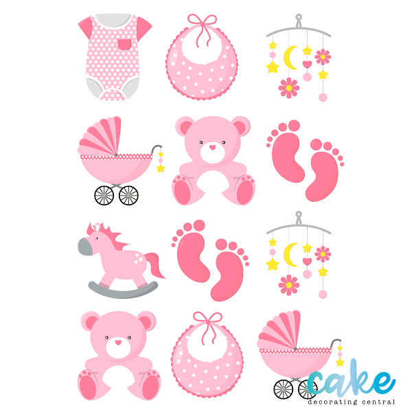 BABY SHOWER GIRL - 15PCE WAFER CUPCAKE TOPPERS