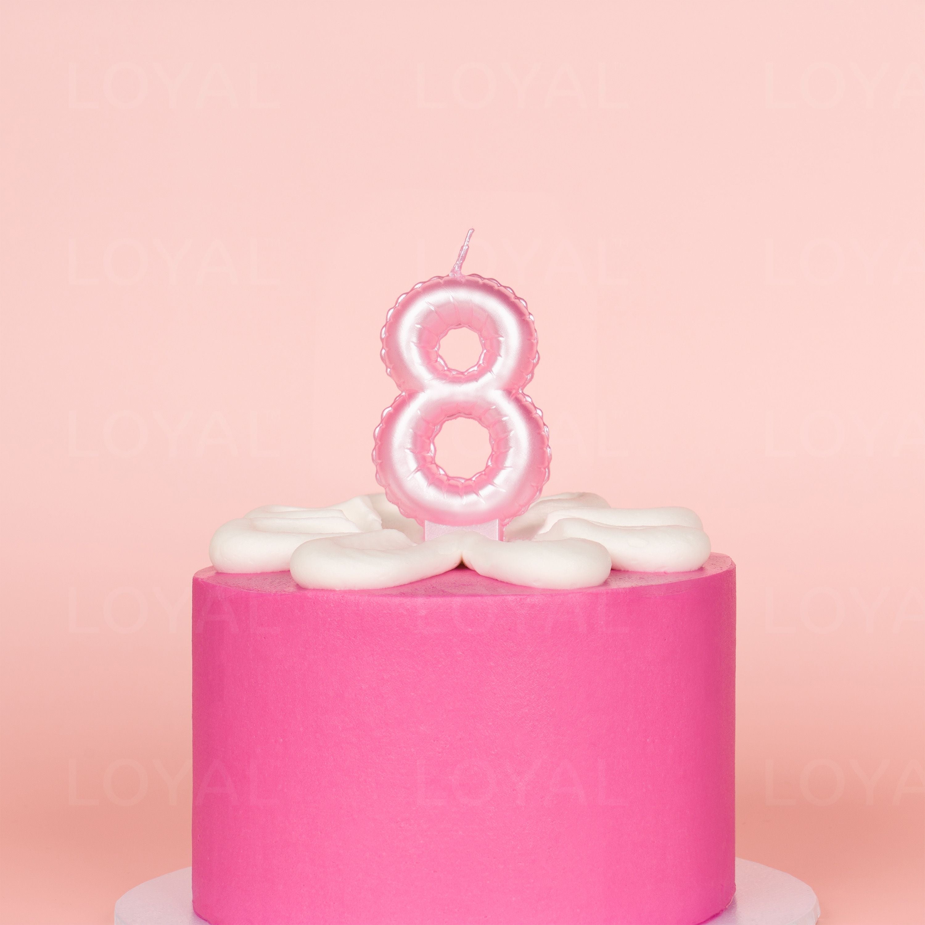 No 8 Pink Metallic Balloon Candle