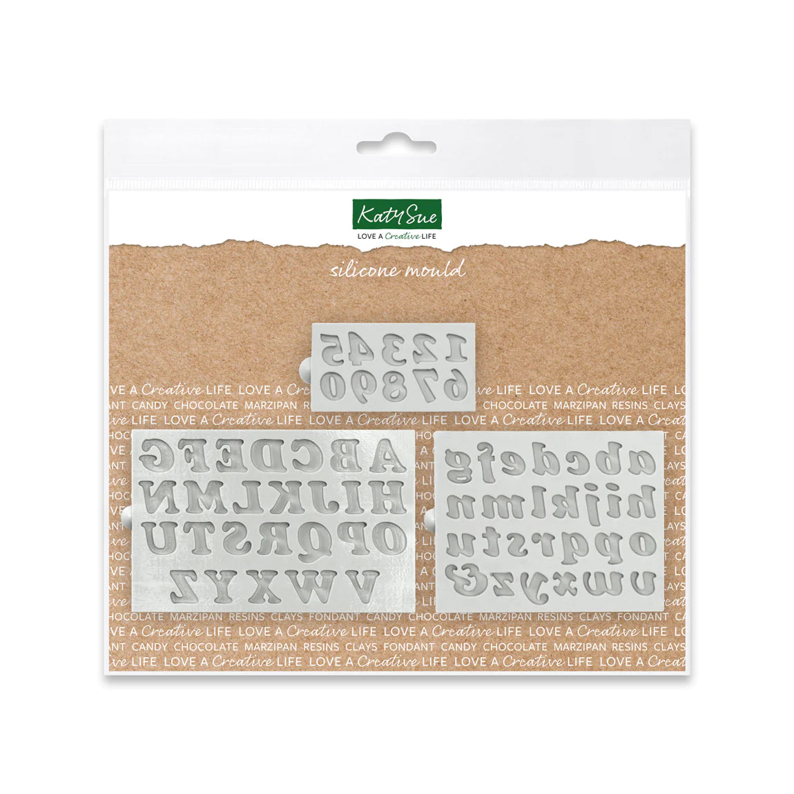 Katy Sue Basic Italics Alphabet and Numbers Mould, set of 3