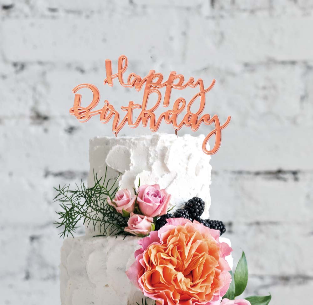 HAPPY BIRTHDAY ROSE GOLD Metal Cake Topper