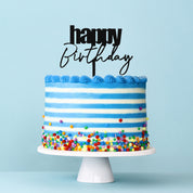Cursive Happy Birthday Black Acrylic Cake Topper