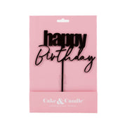 Cursive Happy Birthday Black Acrylic Cake Topper