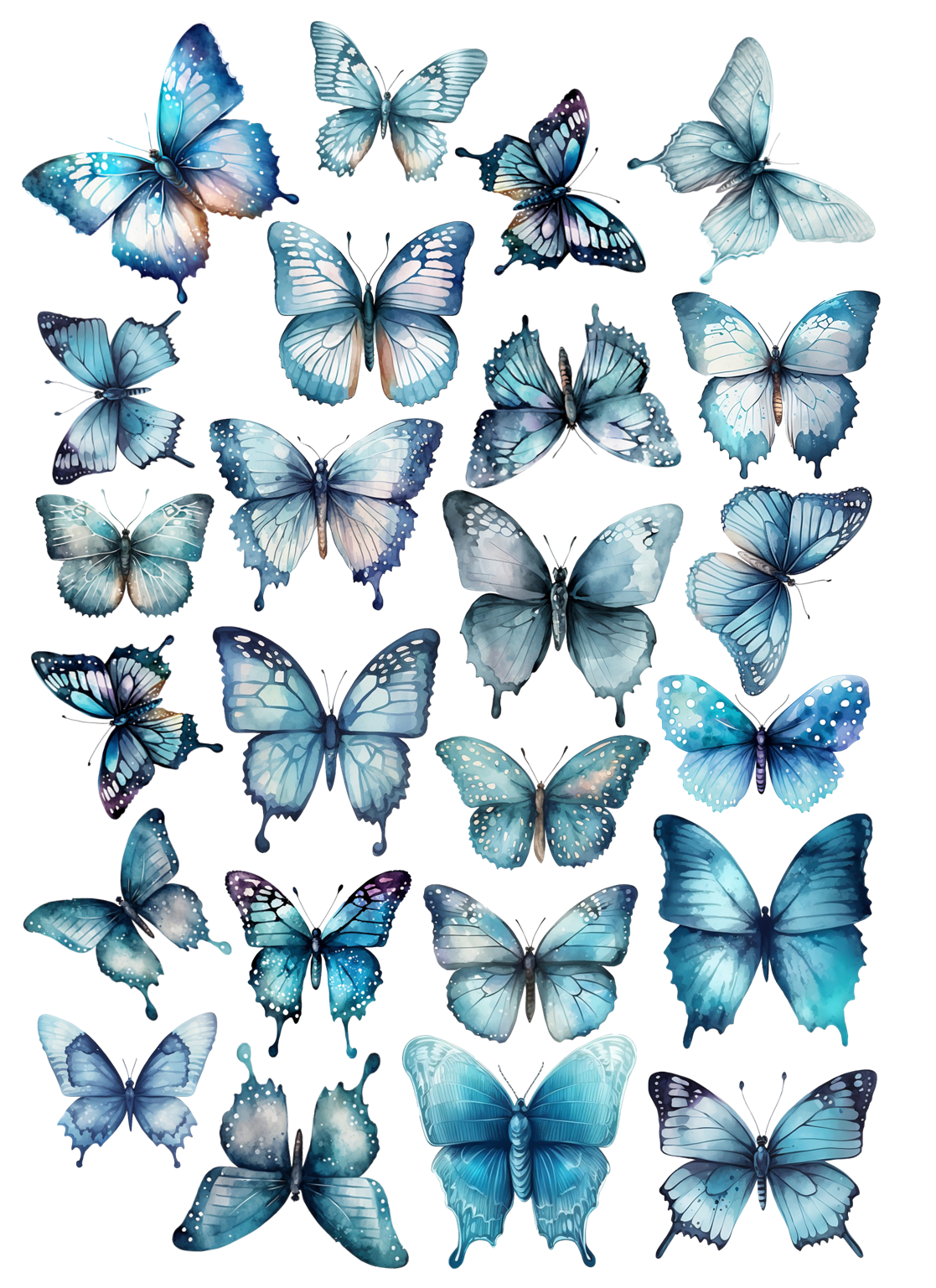 Blue Watercolour Butterflies 24 Pack Wafer Paper