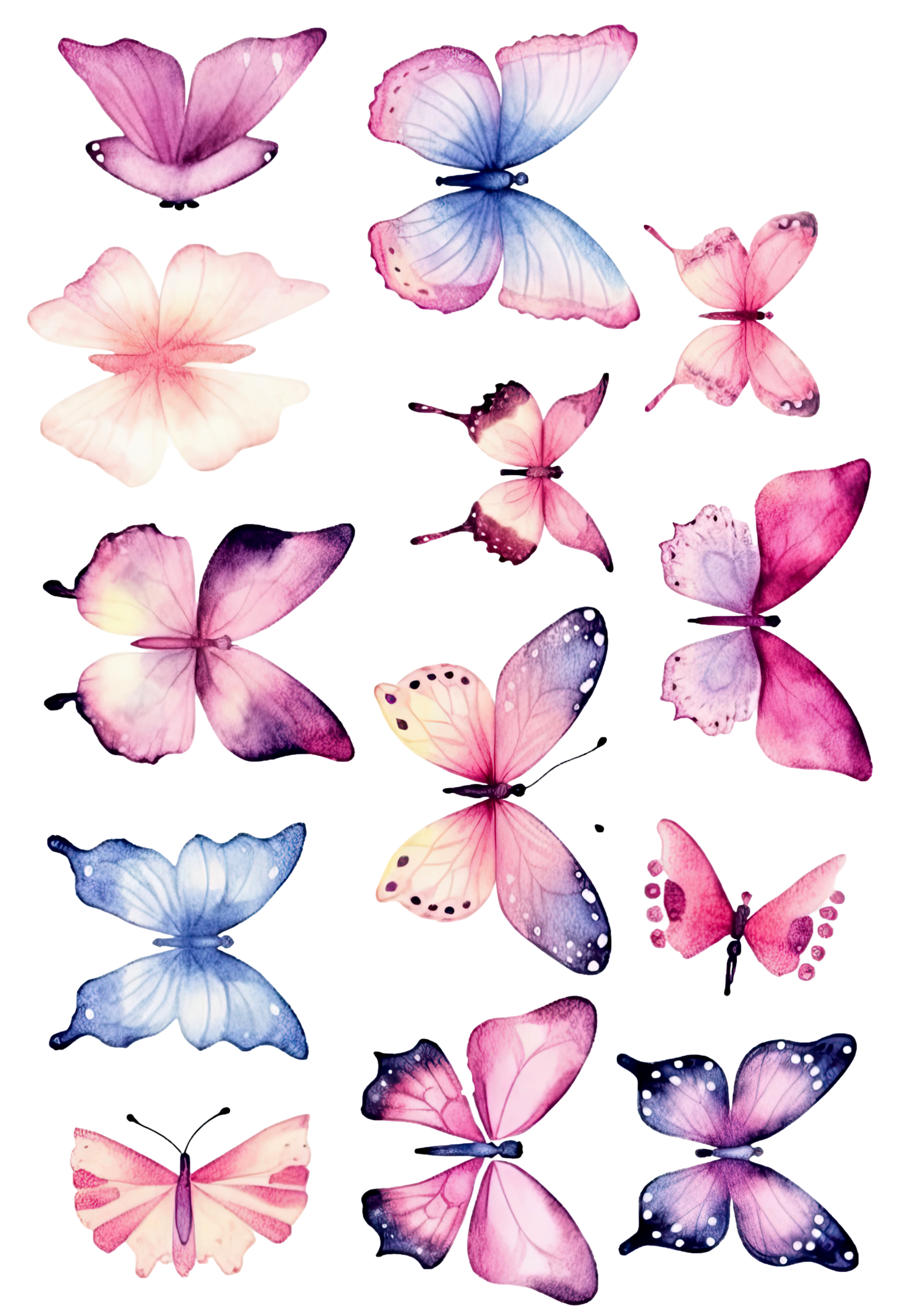 Large Watercolour Butterflies 13 Pack Wafer Paper