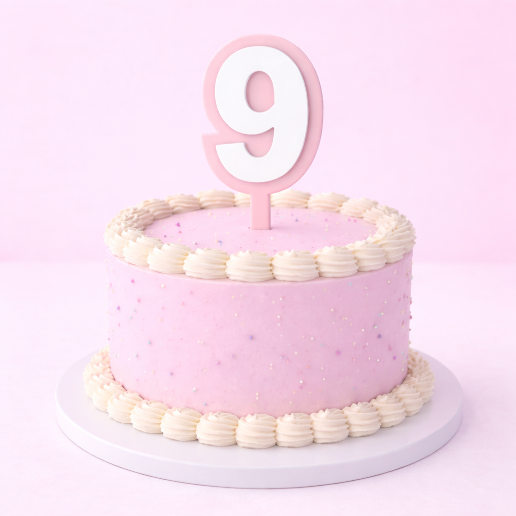 9 PINK+WHITE LAYERED ACRYLIC CAKE TOPPER