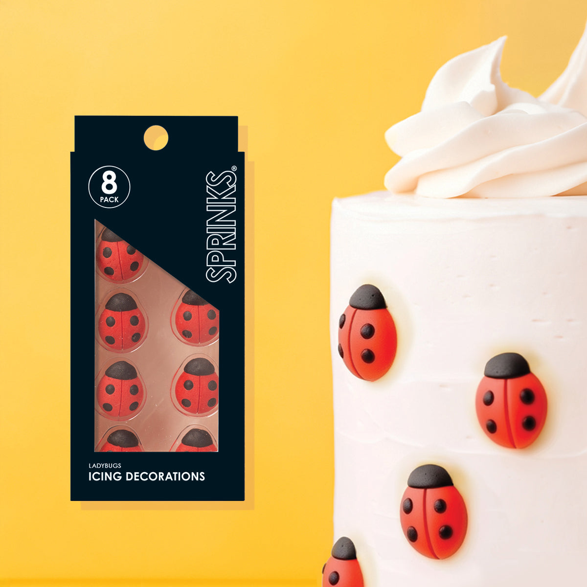 SPRINKS LADYBUG Icing Decorations 10 pieces
