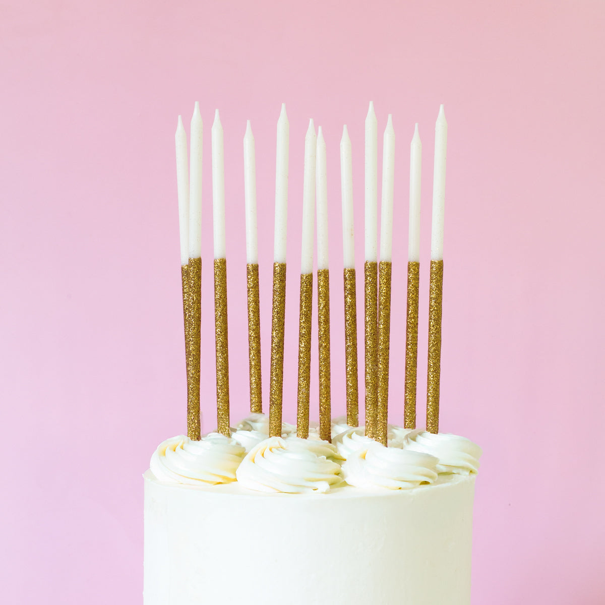 Gold Glitter Dipped Candles 12 Pack