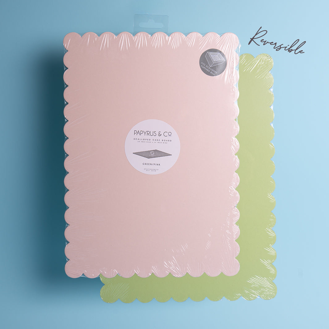 Pink + Green Dual-Colour Scalloped Rectangle Cake Board