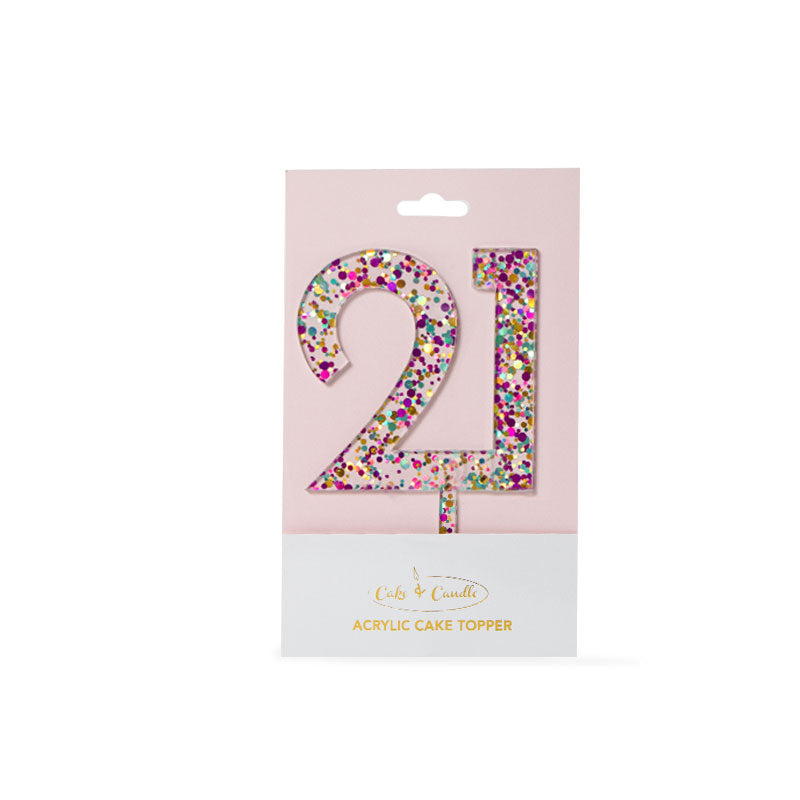 Rainbow Glitter 21 Cake Topper