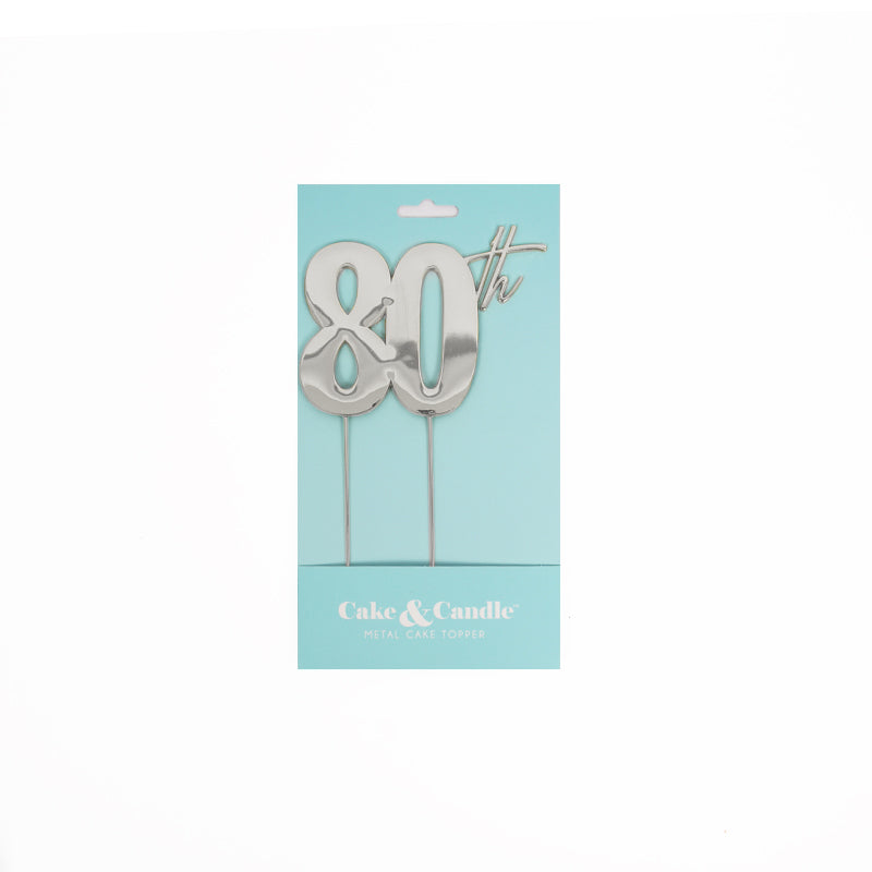 80th Silver Metal Cake Topper