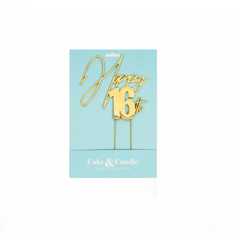 Happy 16th Gold Metal Cake Topper