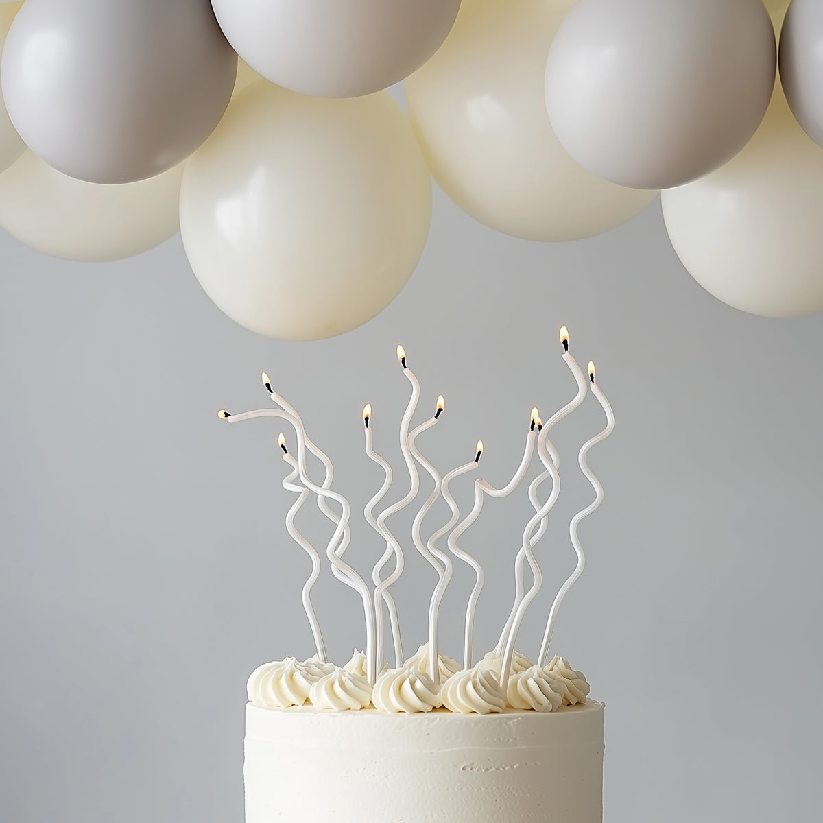 WHITE 13cm SWIRLY Cake Candles (Pkt 16)