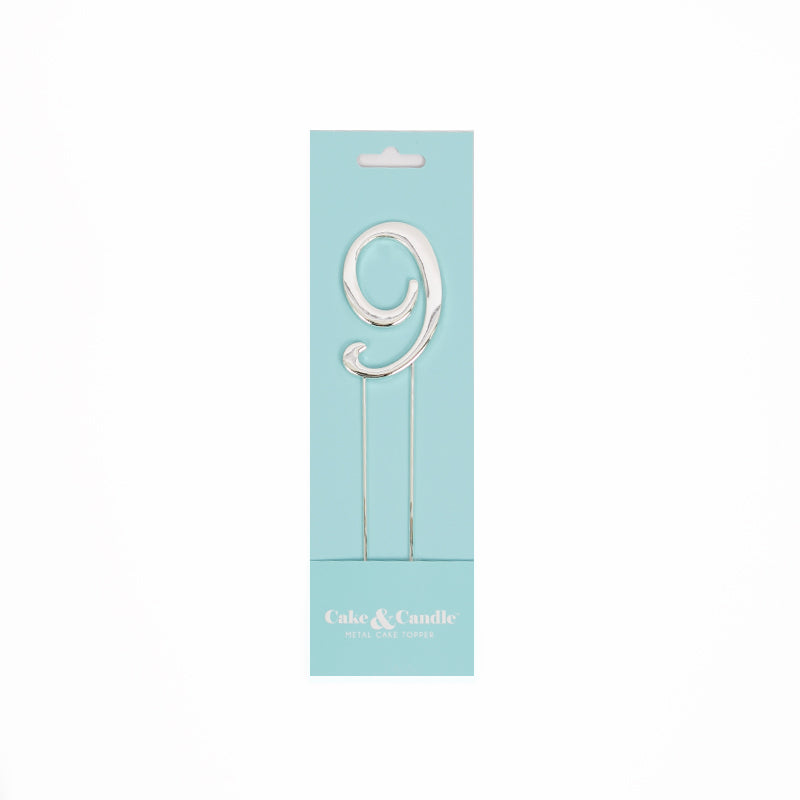 Number 9 SILVER Metal Cake Topper