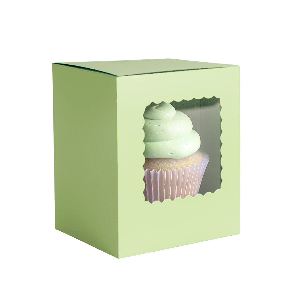 SCALLOPED SINGLE TALL CUPCAKE BOX - PASTEL GREEN 6 PACK