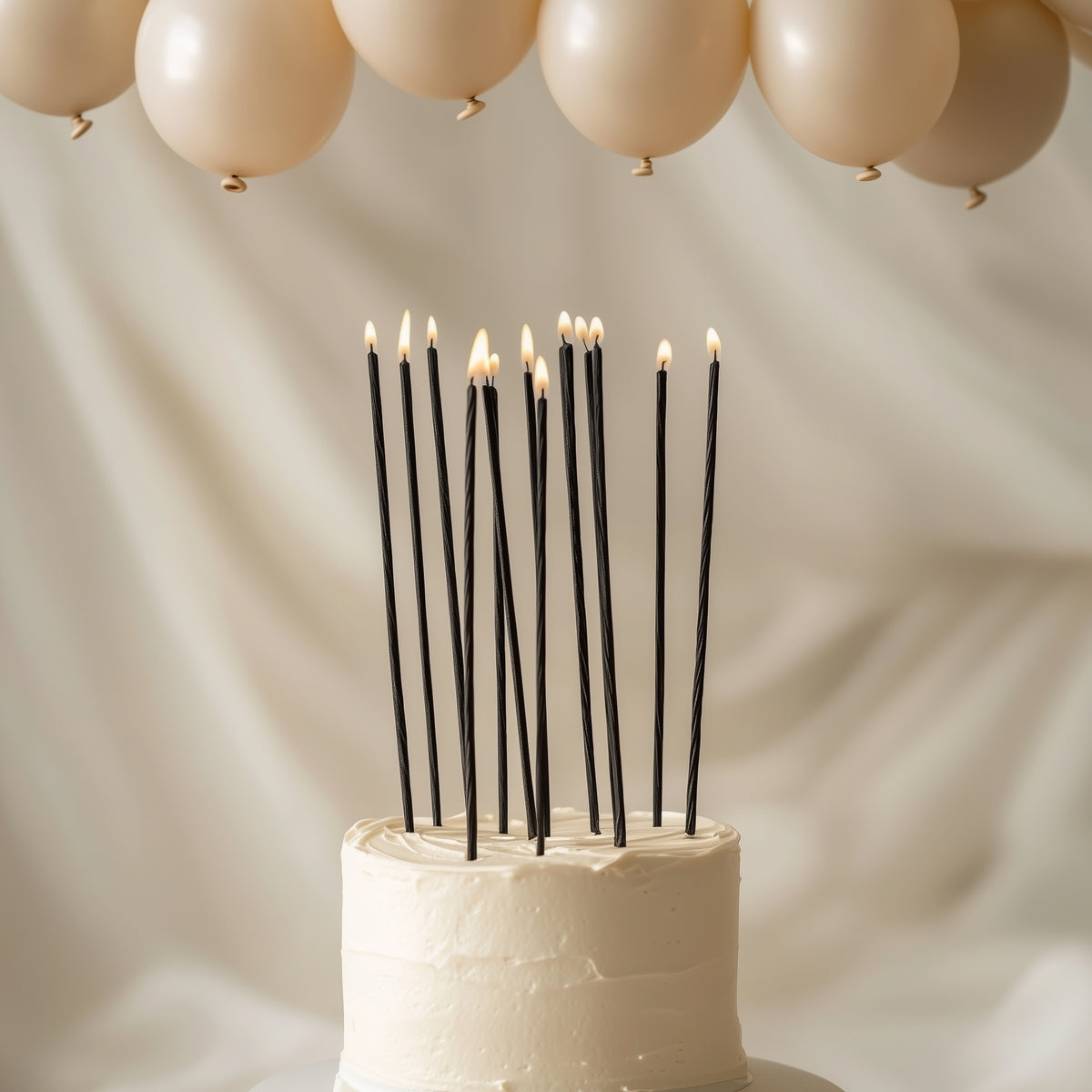 BLACK 20cm FINE SPIRAL Cake Candles (Pkt 16)