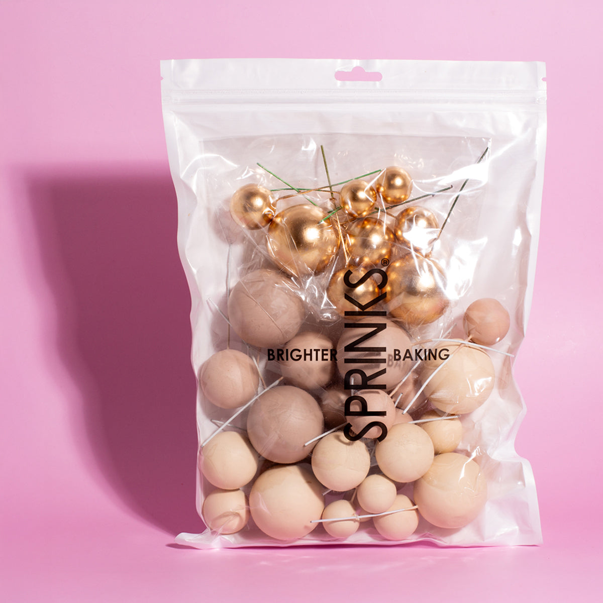 SPRINKS CHAMPAGNE GOLD FOAM BALL TOPPERS 32 piece