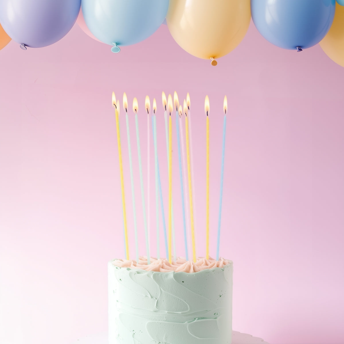 PASTEL RAINBOW 20cm FINE SPIRAL Cake Candles (Pkt 16)