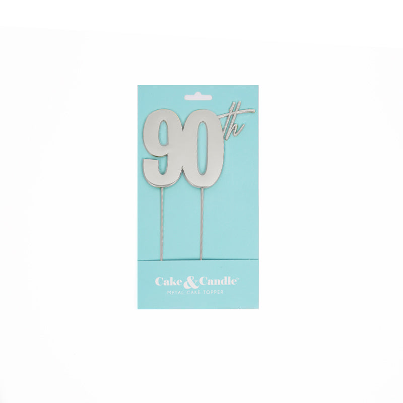 90th Silver Metal Cake Topper