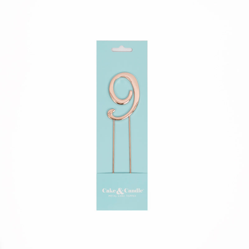 Number 9 ROSE GOLD Metal Cake Topper