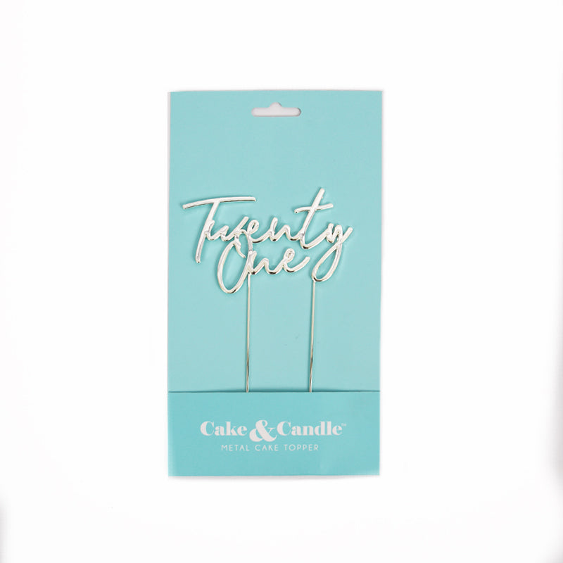 TWENTY ONE SILVER Metal Cake Topper