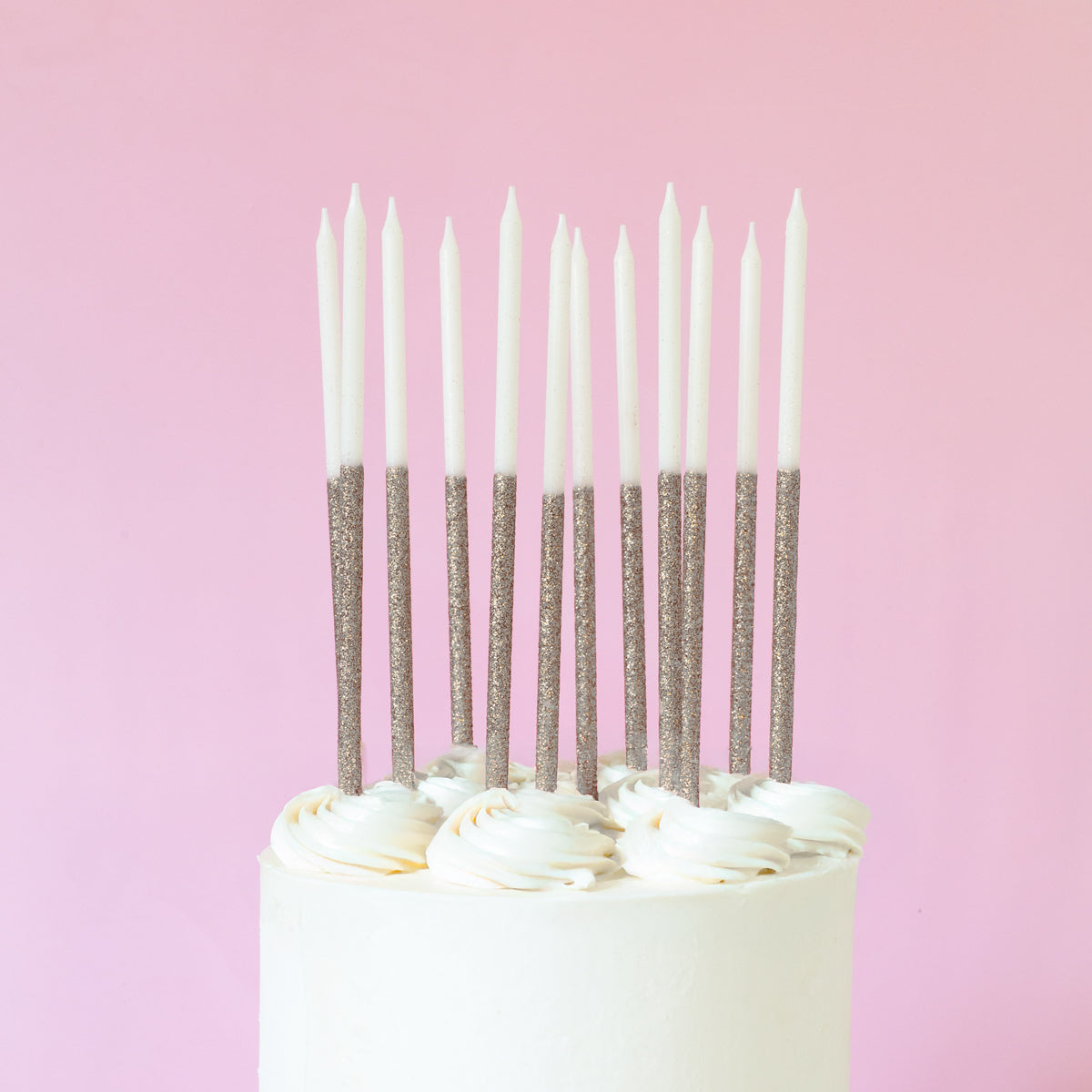 Silver Glitter Dipped Candles 12 Pack