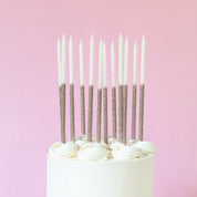 Silver Glitter Dipped Candles 12 Pack